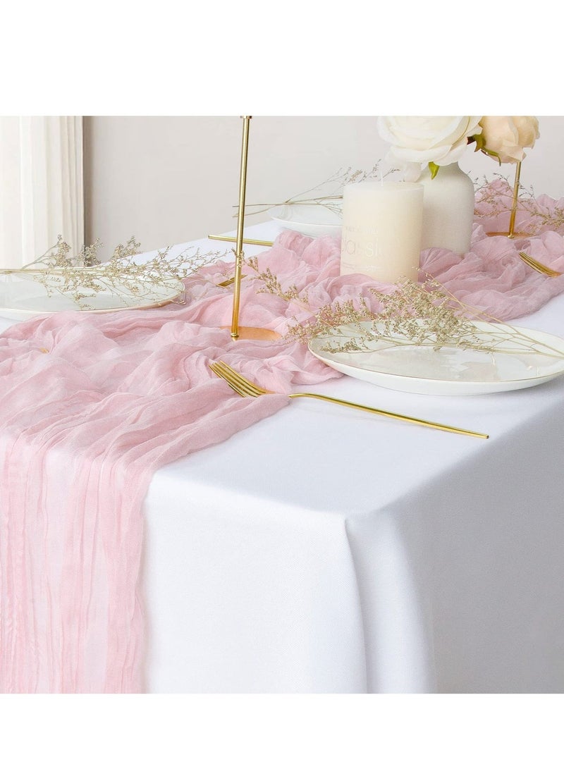 Translucent Table Runner Chessian Tablecloth for Wedding Reception Bridal Shower Party Decoration Table Centerpiece 90*300CM Pink - Image 1